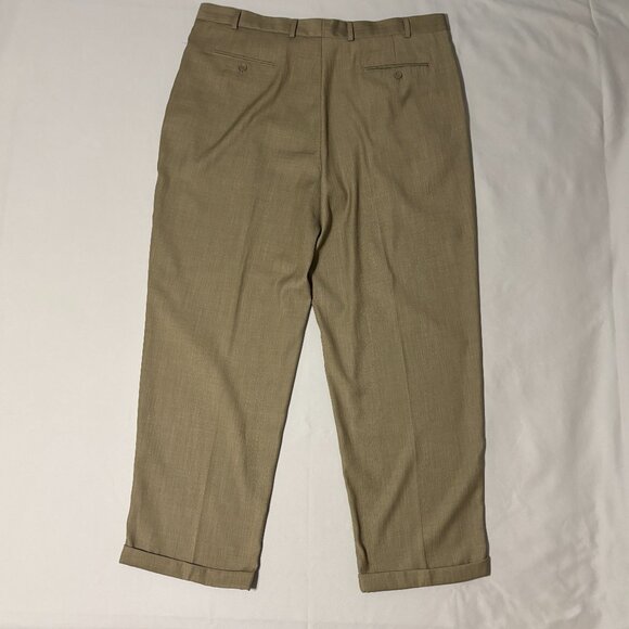J. Ferrar Mens Dress Pants 42x32‎ Pleated Khaki Tan Polyester Slacks - Picture 2 of 10